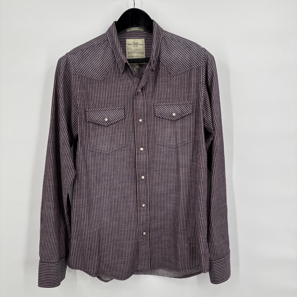 TNS‎ Men's Size Medium Striped Button Down Western Style Shirt Pearl Snap
